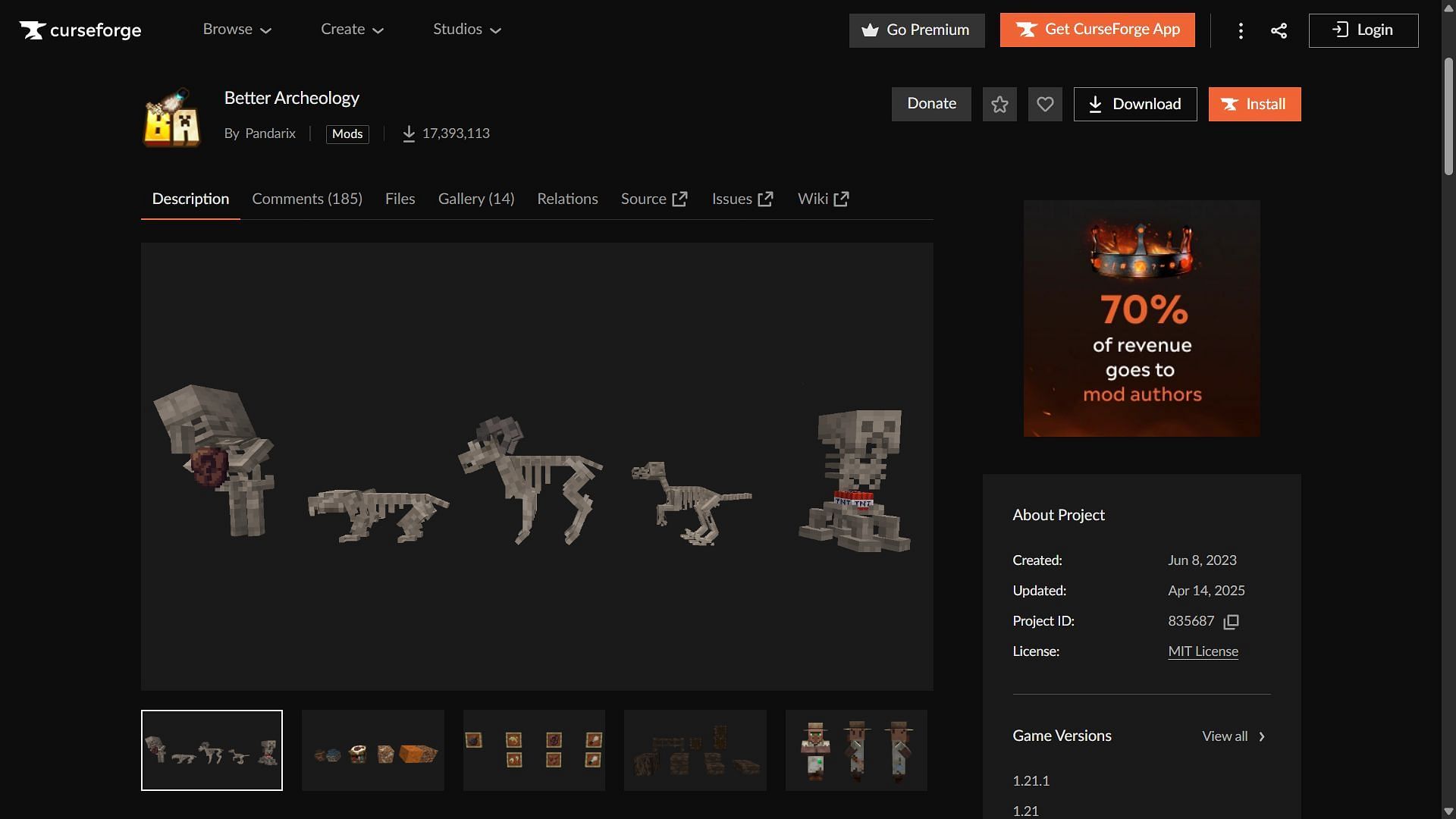Better Archeology can be downloaded from the CurseForge website (Image via CurseForge/Pandarix)